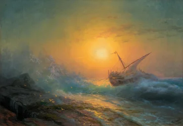 Stormachtige zee in de avondschemering